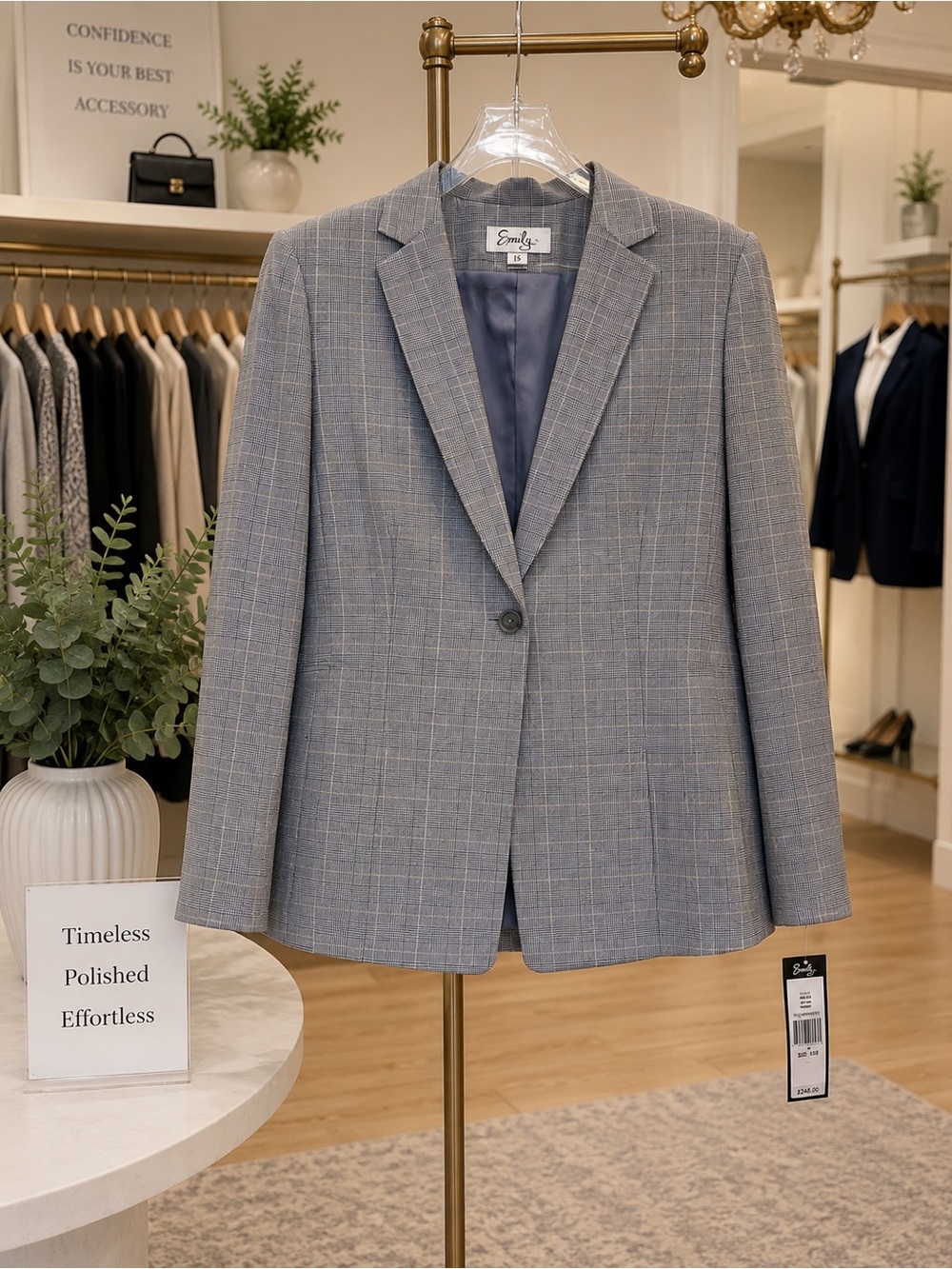 Emily Womens Gray Glen Plaid 2-Piece Pant Suit Size 16 Career Blazer Office Work - Picture 4 of 13
